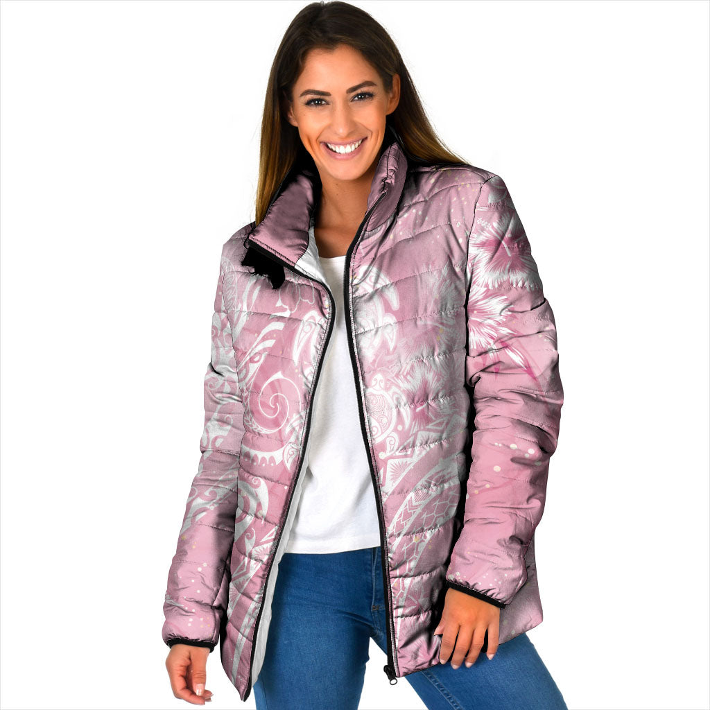 Aloha Hawaii Turtles Floral Padded Jacket Pink Marbles Glaze LT7 Women Pink - Polynesian Pride