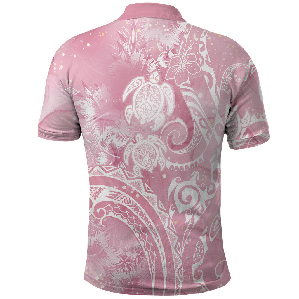 Aloha Hawaii Turtles Floral Polo Shirt Pink Marbles Glaze LT7 - Polynesian Pride
