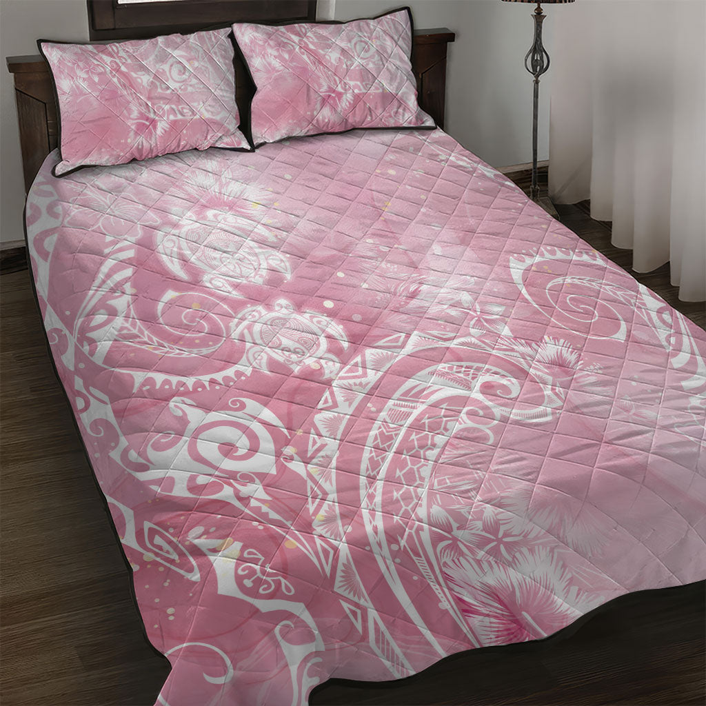 Aloha Hawaii Turtles Floral Quilt Bed Set Pink Marbles Glaze LT7 Pink - Polynesian Pride