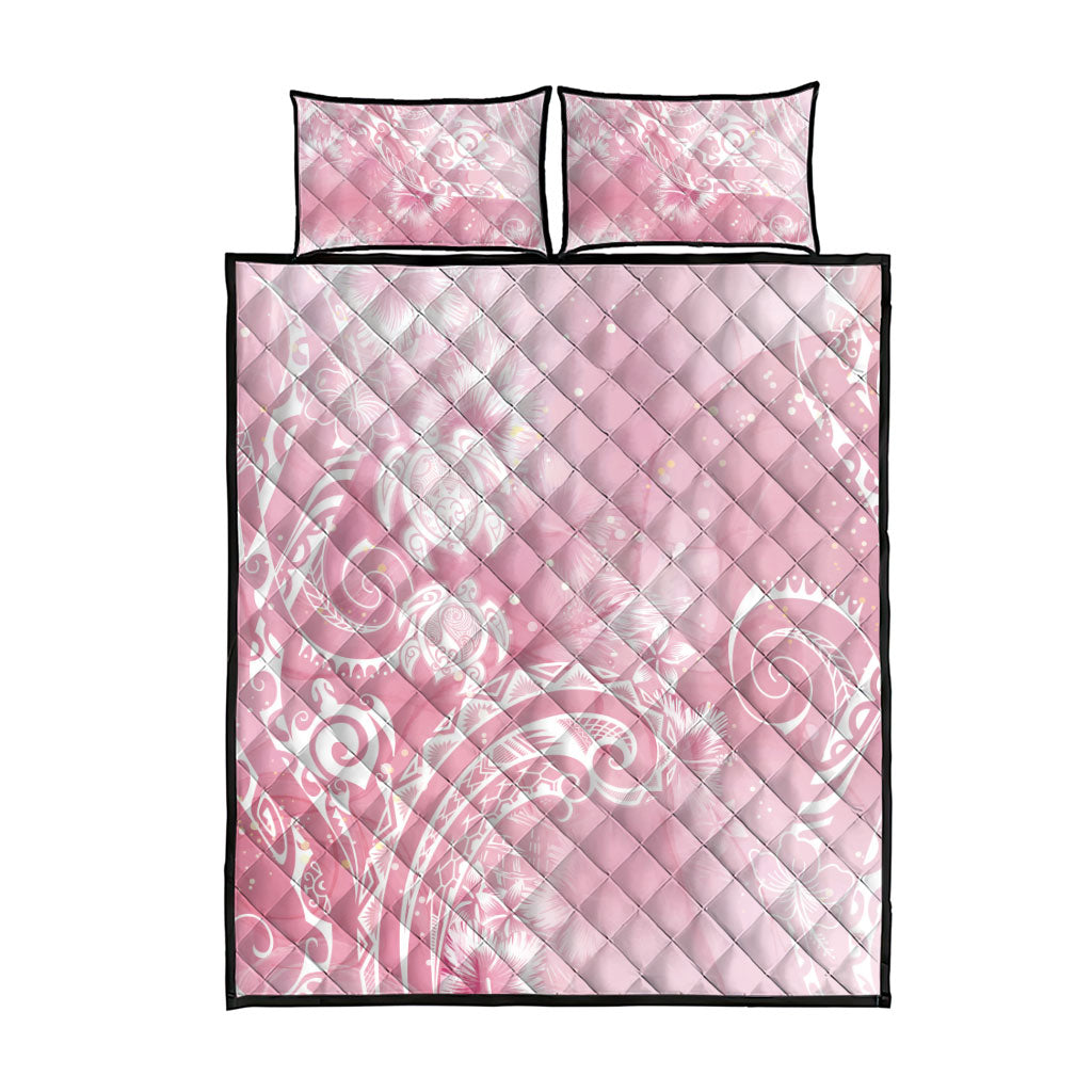 Aloha Hawaii Turtles Floral Quilt Bed Set Pink Marbles Glaze LT7 - Polynesian Pride