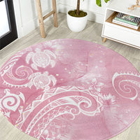 Aloha Hawaii Turtles Floral Round Carpet Pink Marbles Glaze LT7 Pink - Polynesian Pride