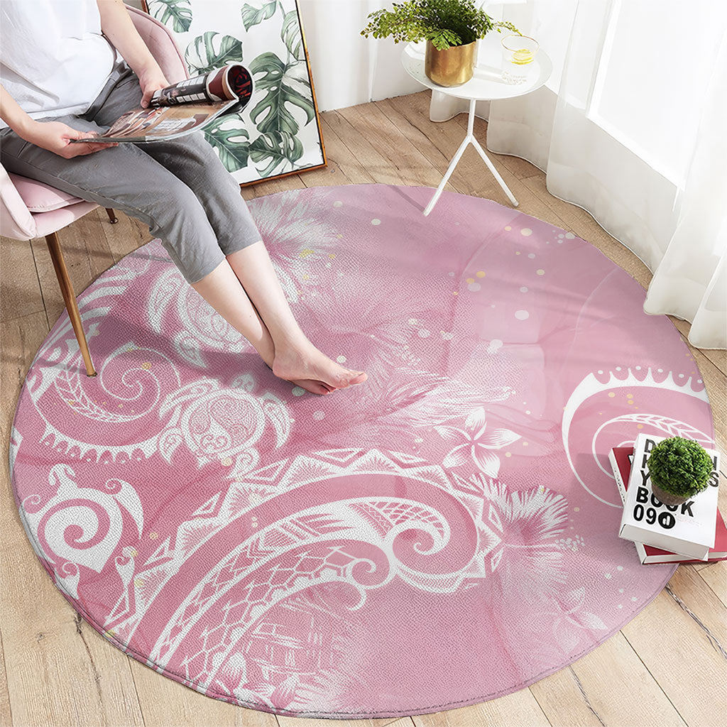 Aloha Hawaii Turtles Floral Round Carpet Pink Marbles Glaze LT7 - Polynesian Pride