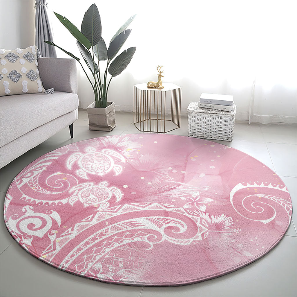 Aloha Hawaii Turtles Floral Round Carpet Pink Marbles Glaze LT7 - Polynesian Pride