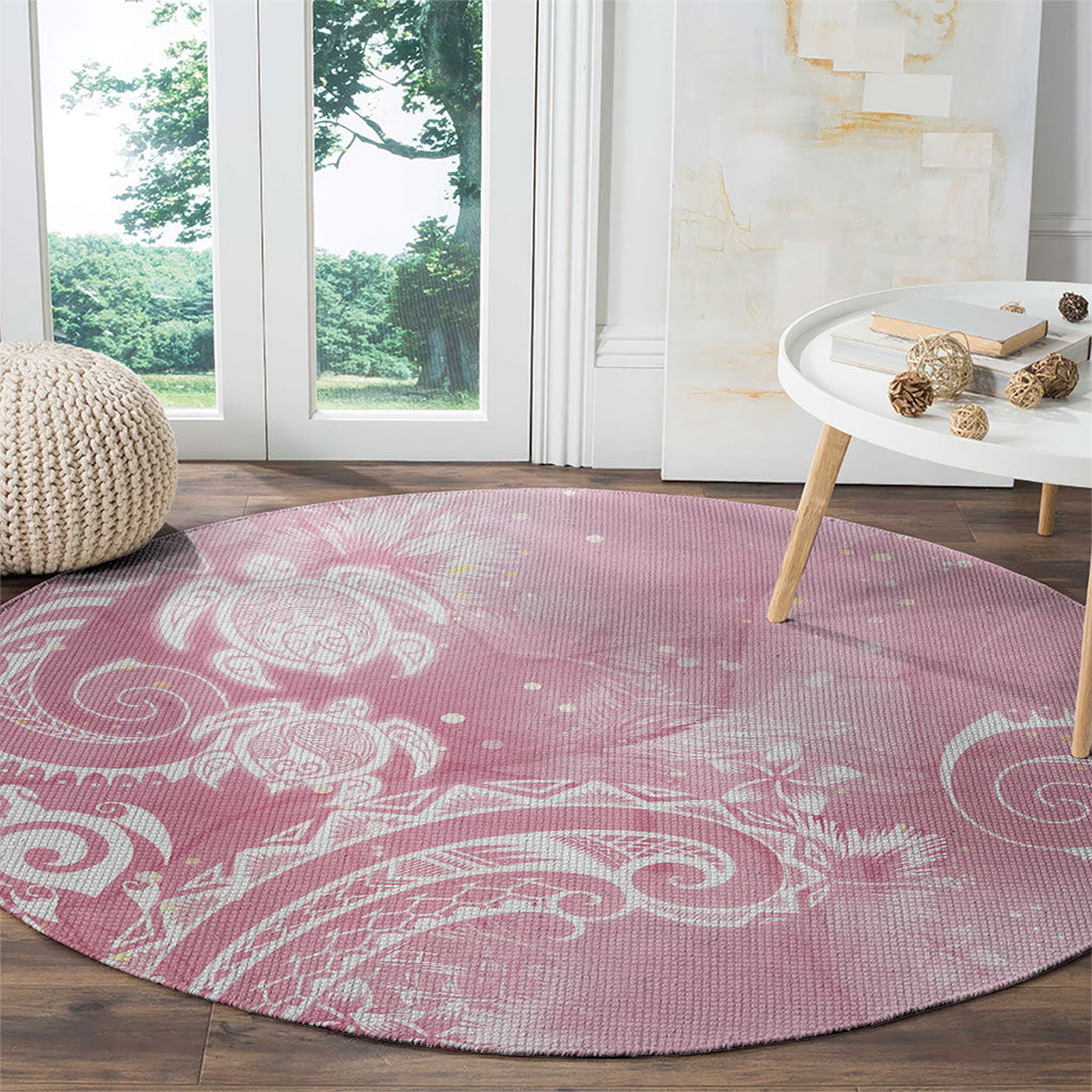 Aloha Hawaii Turtles Floral Round Carpet Pink Marbles Glaze LT7 - Polynesian Pride