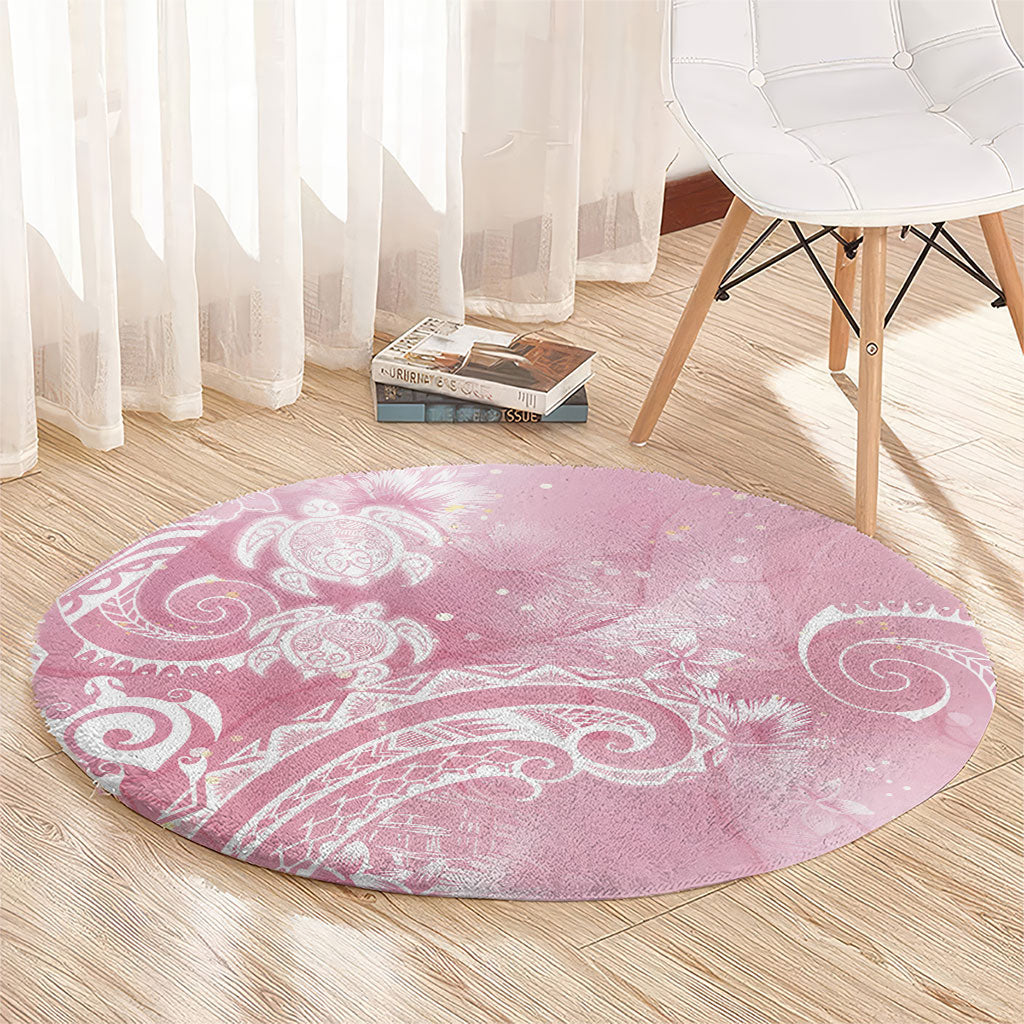 Aloha Hawaii Turtles Floral Round Carpet Pink Marbles Glaze LT7 - Polynesian Pride