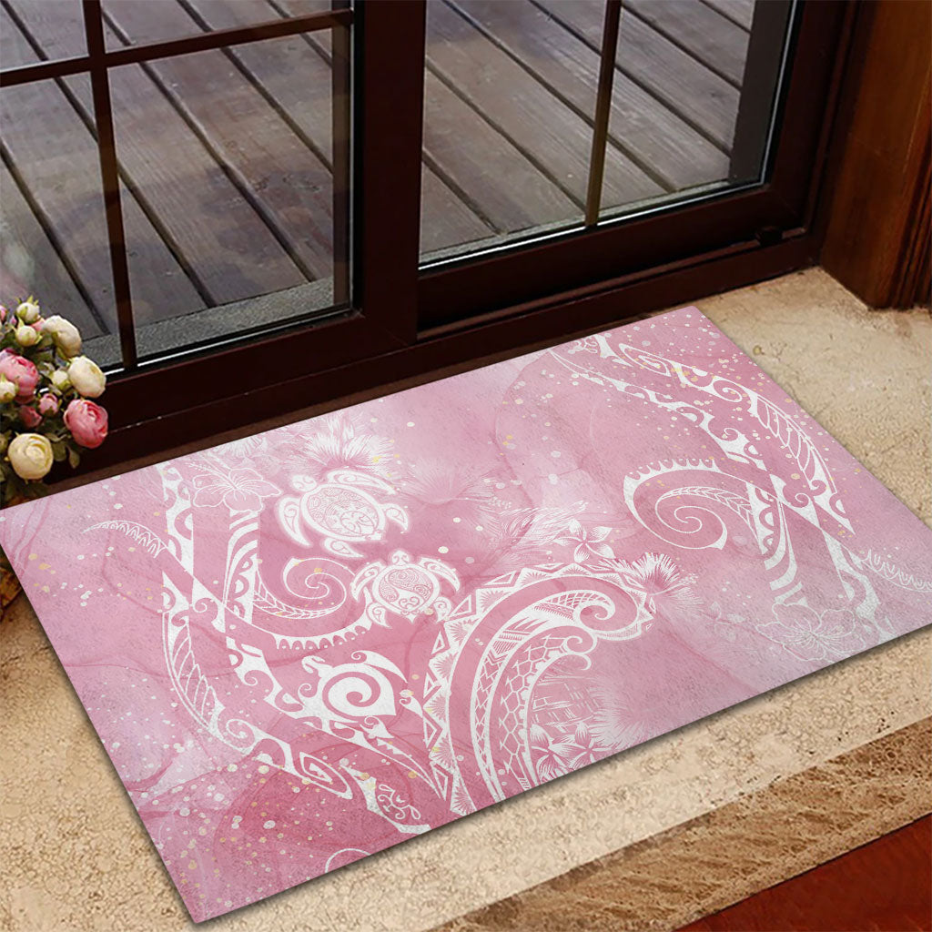 Aloha Hawaii Turtles Floral Rubber Doormat Pink Marbles Glaze LT7 - Polynesian Pride