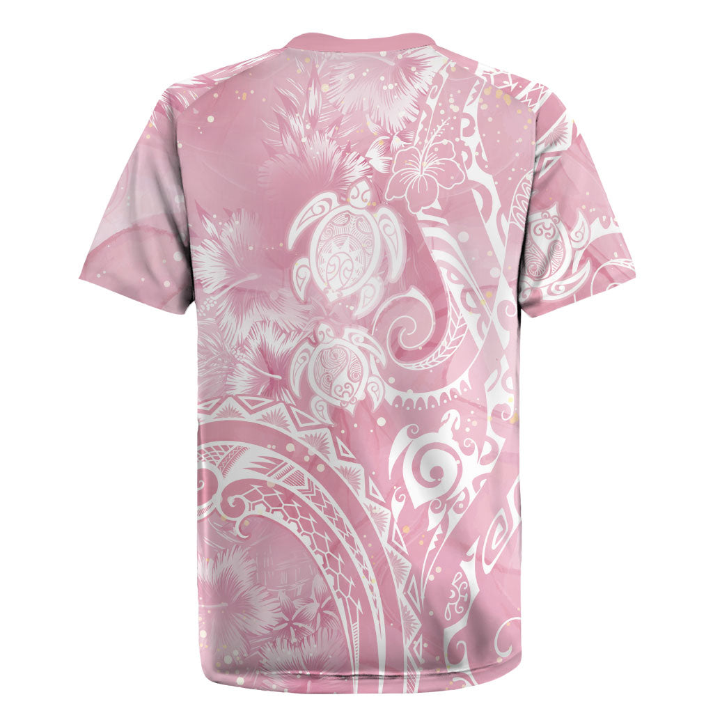Aloha Hawaii Turtles Floral Rugby Jersey Pink Marbles Glaze LT7 - Polynesian Pride