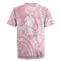 Aloha Hawaii Turtles Floral Rugby Jersey Pink Marbles Glaze LT7 - Polynesian Pride