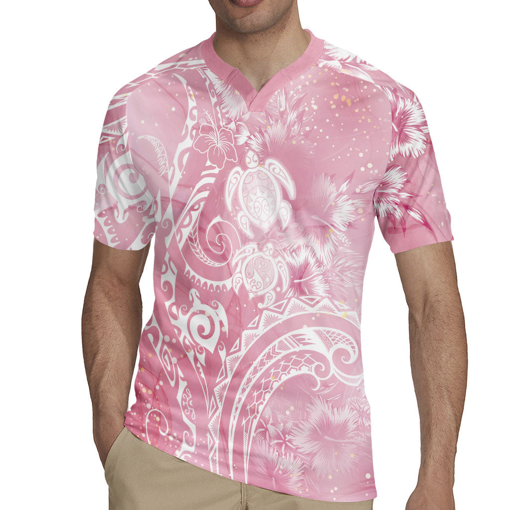 Aloha Hawaii Turtles Floral Rugby Jersey Pink Marbles Glaze LT7 - Polynesian Pride