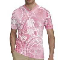 Aloha Hawaii Turtles Floral Rugby Jersey Pink Marbles Glaze LT7 - Polynesian Pride