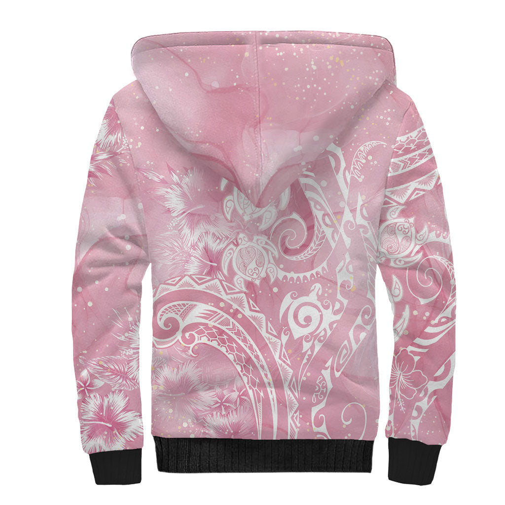 Aloha Hawaii Turtles Floral Sherpa Hoodie Pink Marbles Glaze LT7 - Polynesian Pride
