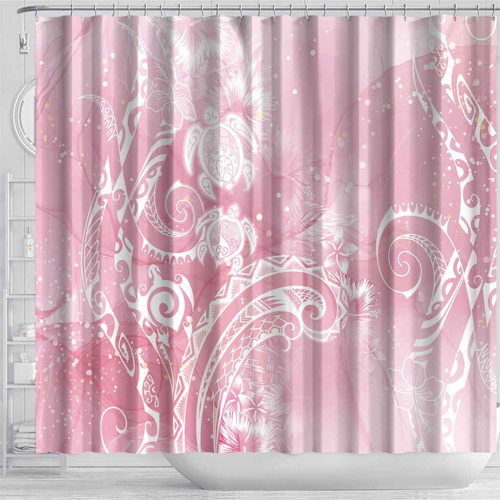 Aloha Hawaii Turtles Floral Shower Curtain Pink Marbles Glaze LT7 - Polynesian Pride