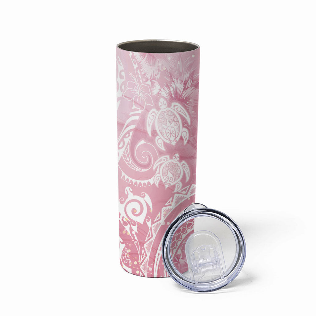 Aloha Hawaii Turtles Floral Skinny Tumbler Pink Marbles Glaze LT7 - Polynesian Pride