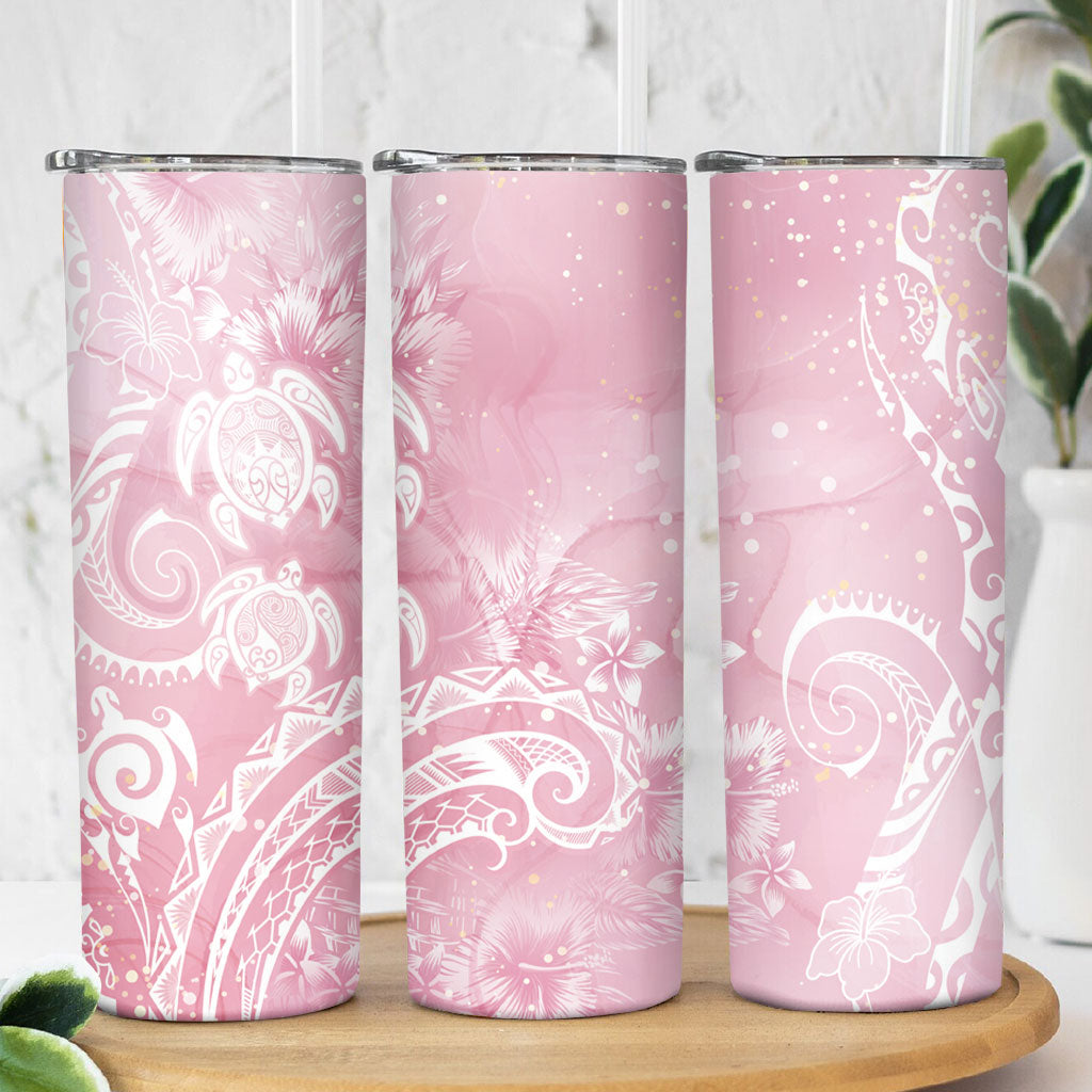 Aloha Hawaii Turtles Floral Skinny Tumbler Pink Marbles Glaze LT7 - Polynesian Pride