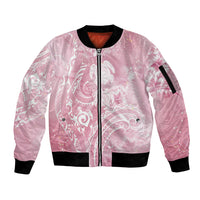Aloha Hawaii Turtles Floral Sleeve Zip Bomber Jacket Pink Marbles Glaze LT7 Unisex Pink - Polynesian Pride