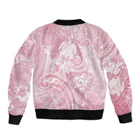Aloha Hawaii Turtles Floral Sleeve Zip Bomber Jacket Pink Marbles Glaze LT7 - Polynesian Pride
