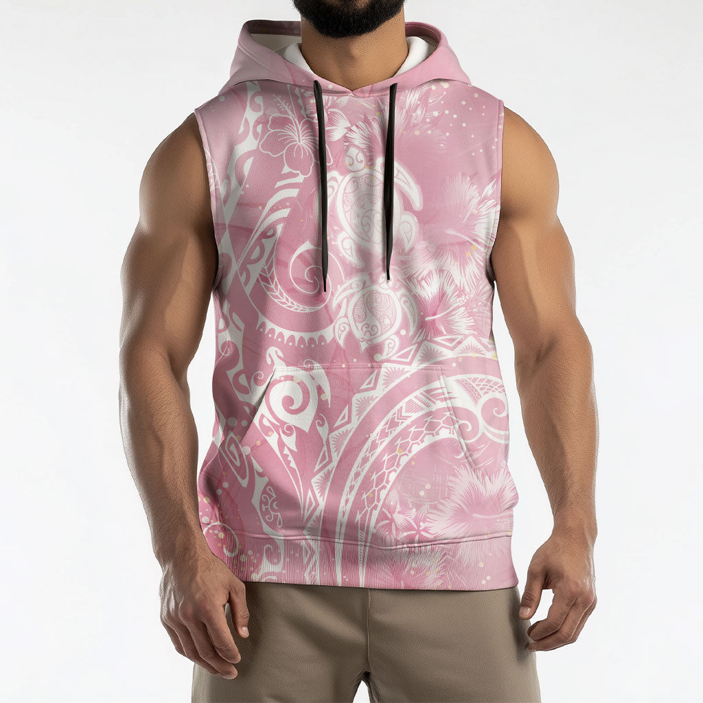 Aloha Hawaii Turtles Floral Sleeveless Hoodie Pink Marbles Glaze LT7 - Polynesian Pride