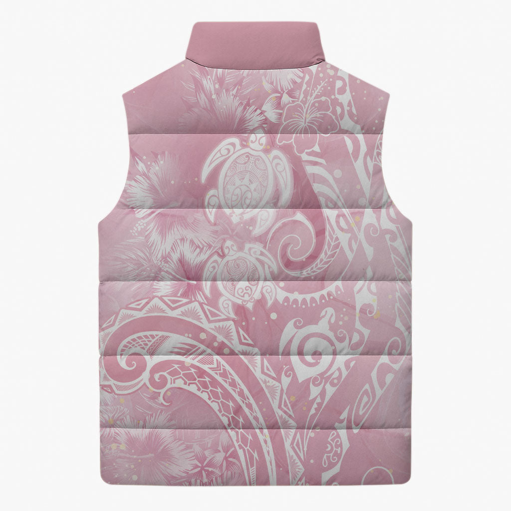 Aloha Hawaii Turtles Floral Sleeveless Puffer Jacket Pink Marbles Glaze LT7 - Polynesian Pride