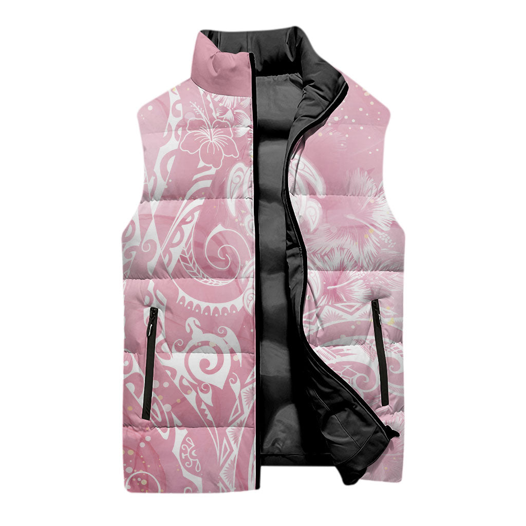 Aloha Hawaii Turtles Floral Sleeveless Puffer Jacket Pink Marbles Glaze LT7 - Polynesian Pride