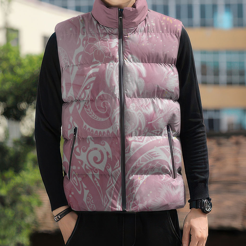 Aloha Hawaii Turtles Floral Sleeveless Puffer Jacket Pink Marbles Glaze LT7 - Polynesian Pride
