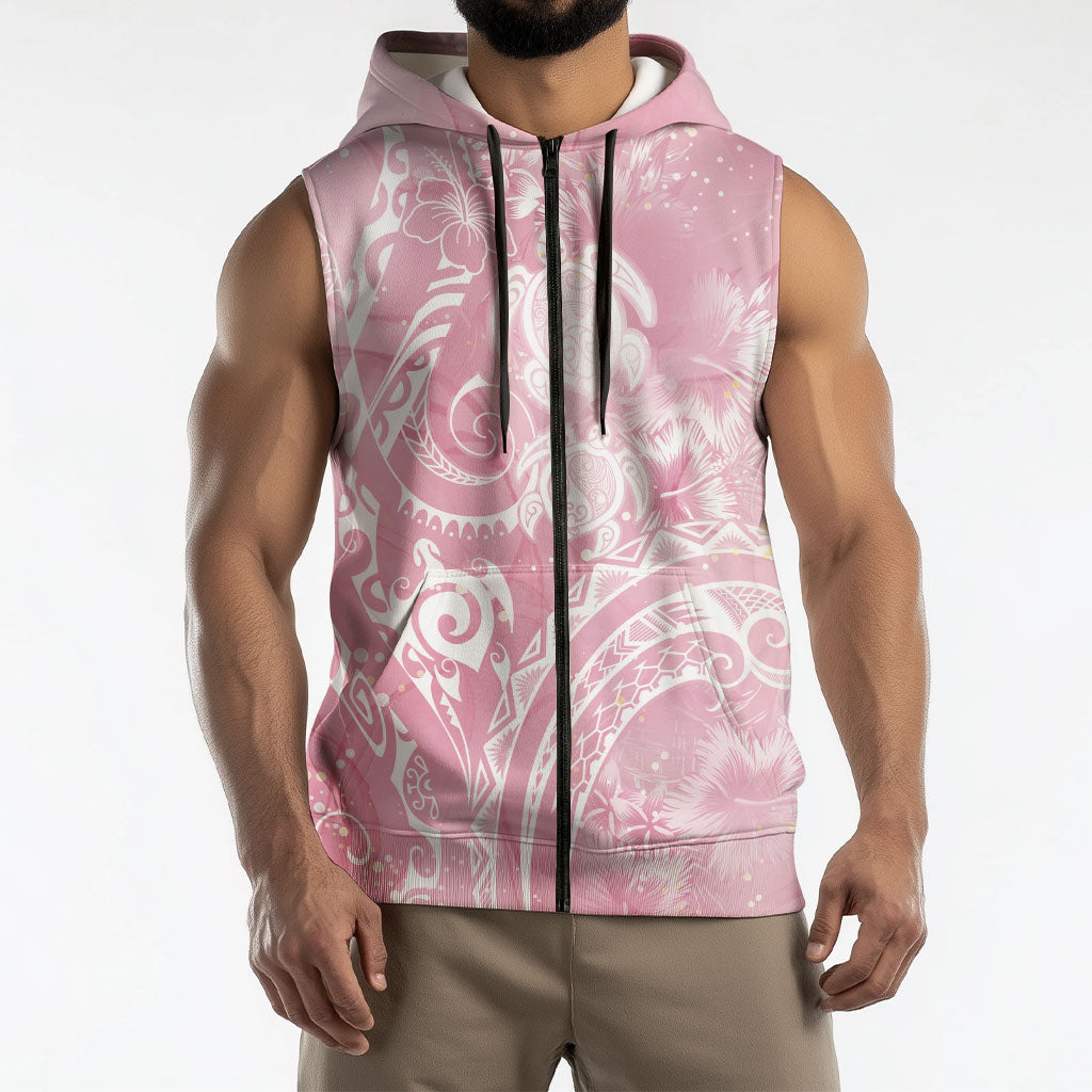 Aloha Hawaii Turtles Floral Sleeveless Zip Hoodie Pink Marbles Glaze LT7 - Polynesian Pride