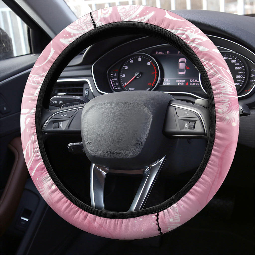 Aloha Hawaii Turtles Floral Steering Wheel Cover Pink Marbles Glaze LT7 - Polynesian Pride