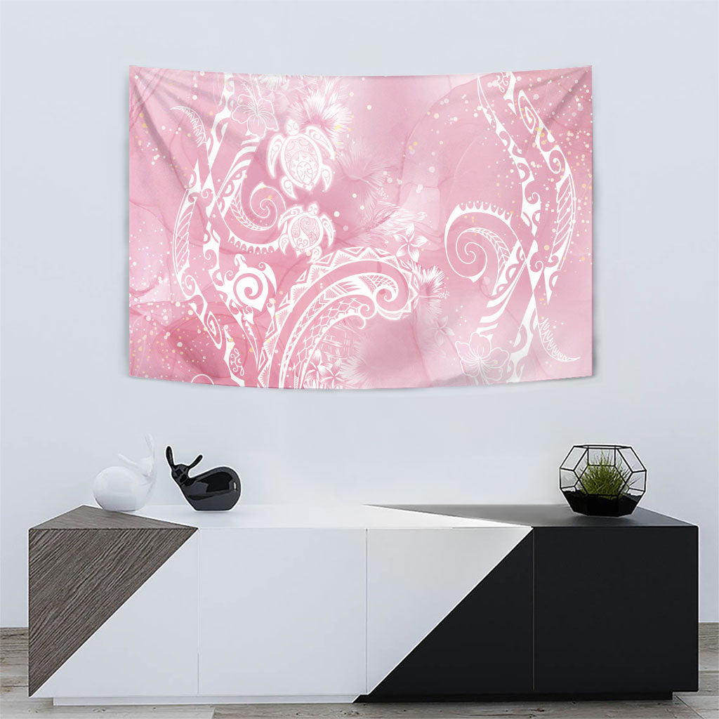 Aloha Hawaii Turtles Floral Tapestry Pink Marbles Glaze LT7 - Polynesian Pride