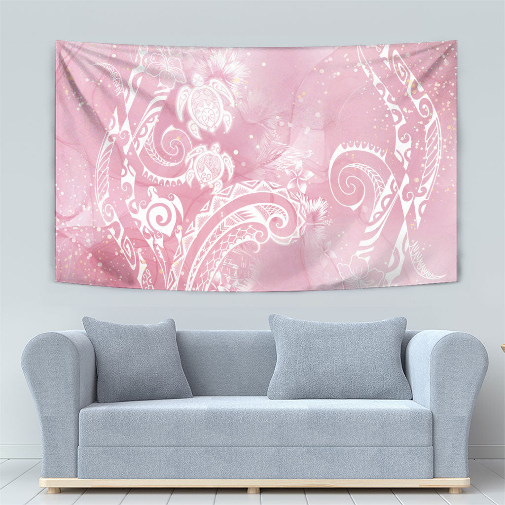 Aloha Hawaii Turtles Floral Tapestry Pink Marbles Glaze LT7 - Polynesian Pride