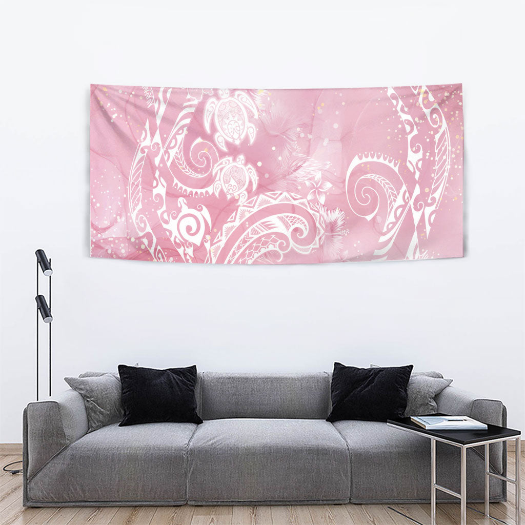 Aloha Hawaii Turtles Floral Tapestry Pink Marbles Glaze LT7 - Polynesian Pride
