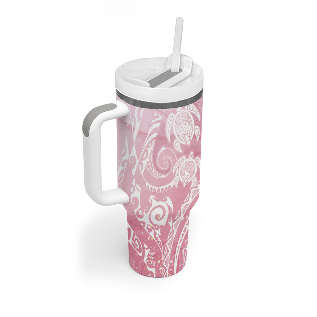 Aloha Hawaii Turtles Floral Tumbler With Handle Pink Marbles Glaze LT7 - Polynesian Pride