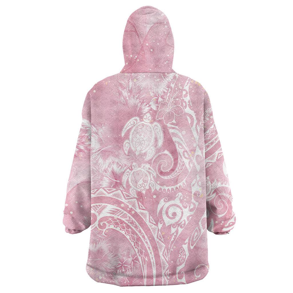 Aloha Hawaii Turtles Floral Wearable Blanket Hoodie Pink Marbles Glaze LT7 - Polynesian Pride