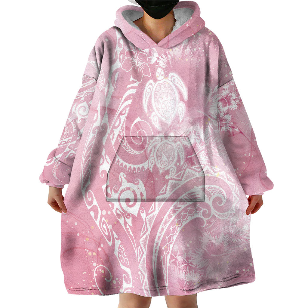 Aloha Hawaii Turtles Floral Wearable Blanket Hoodie Pink Marbles Glaze LT7 - Polynesian Pride