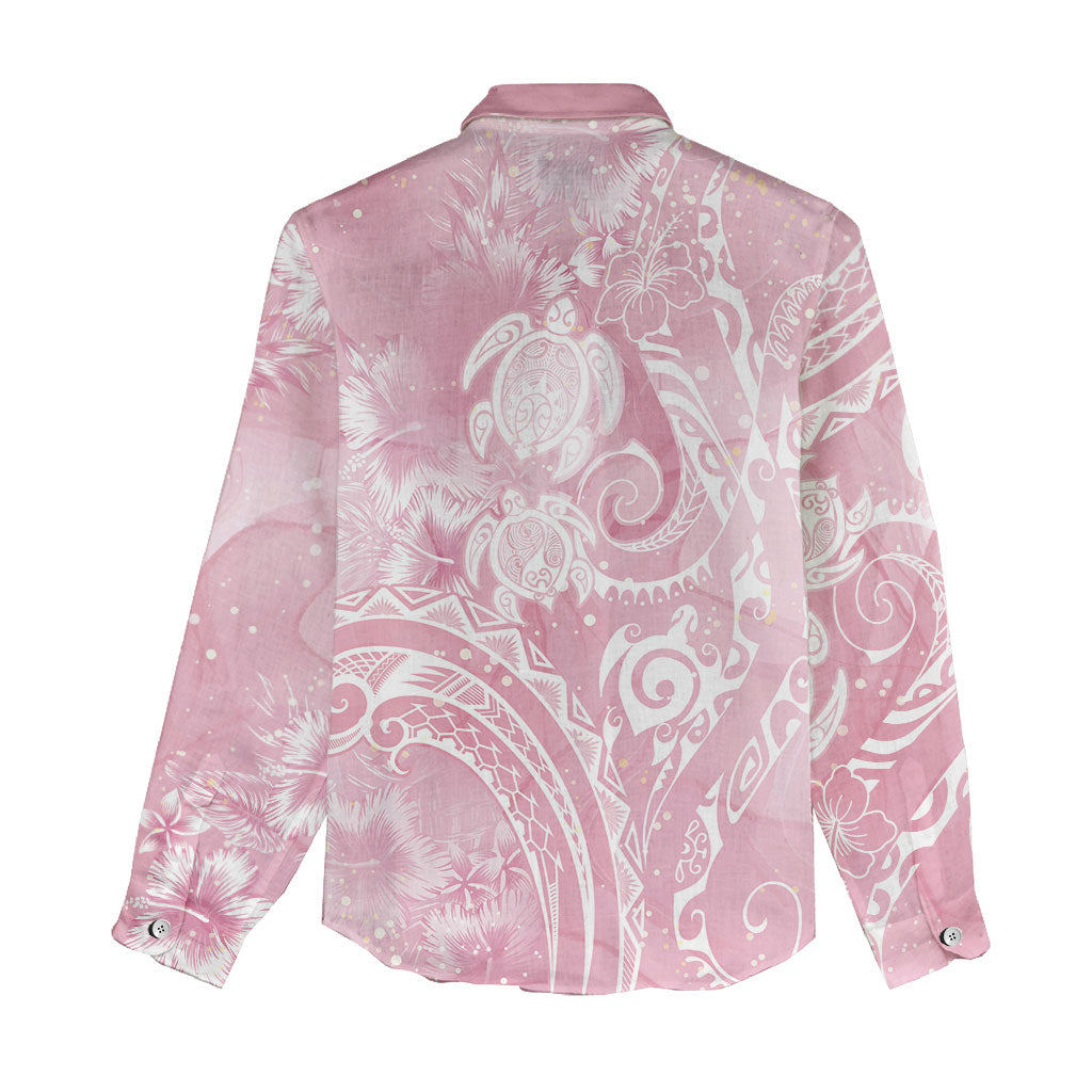 Aloha Hawaii Turtles Floral Women Casual Shirt Pink Marbles Glaze LT7 - Polynesian Pride