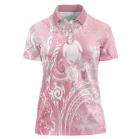 Aloha Hawaii Turtles Floral Women Polo Shirt Pink Marbles Glaze LT7 Female Pink - Polynesian Pride