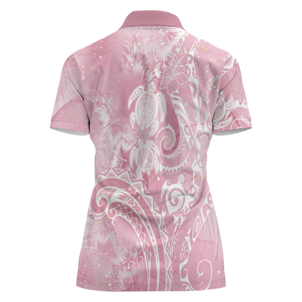 Aloha Hawaii Turtles Floral Women Polo Shirt Pink Marbles Glaze LT7 - Polynesian Pride