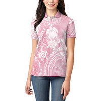Aloha Hawaii Turtles Floral Women Polo Shirt Pink Marbles Glaze LT7 - Polynesian Pride