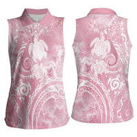 Aloha Hawaii Turtles Floral Women Sleeveless Polo Shirt Pink Marbles Glaze LT7 - Polynesian Pride