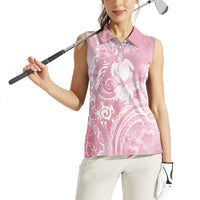 Aloha Hawaii Turtles Floral Women Sleeveless Polo Shirt Pink Marbles Glaze LT7 - Polynesian Pride