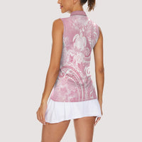 Aloha Hawaii Turtles Floral Women Sleeveless Polo Shirt Pink Marbles Glaze LT7 - Polynesian Pride