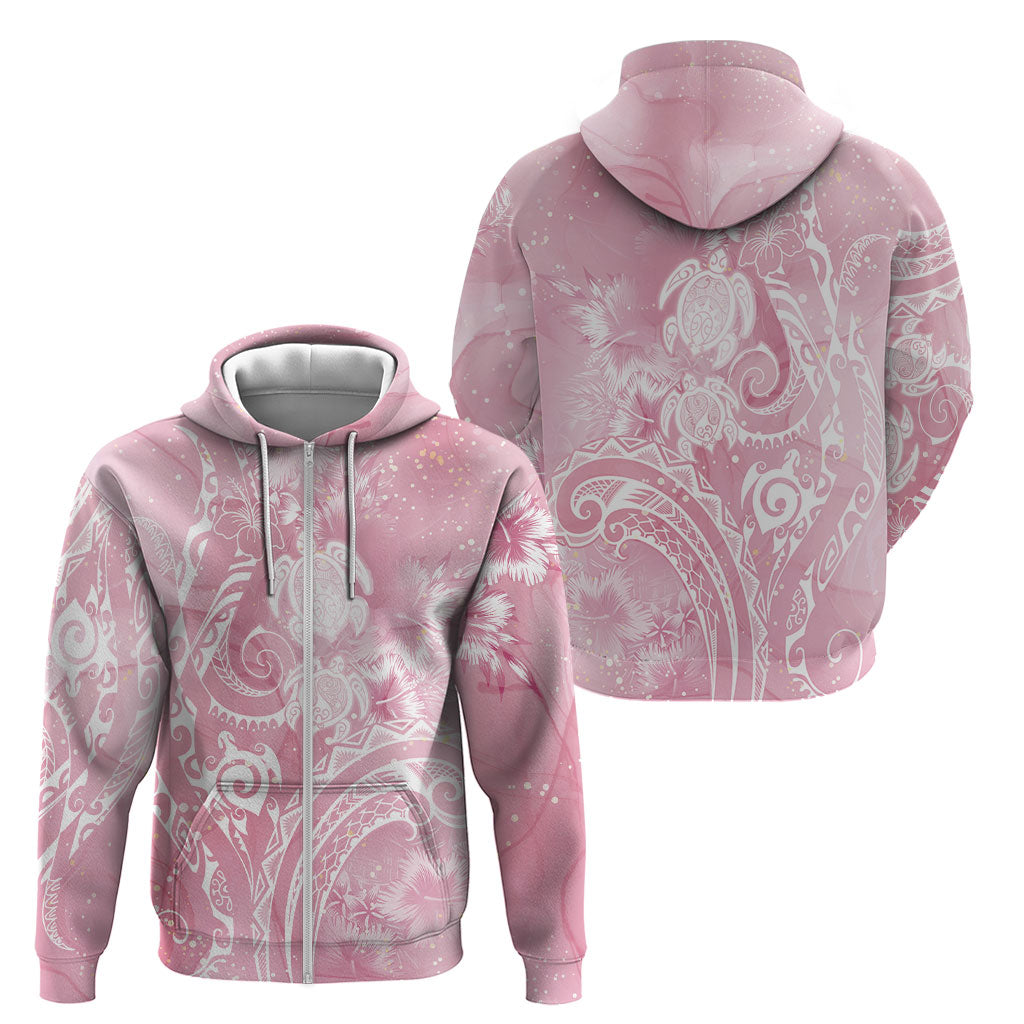 Aloha Hawaii Turtles Floral Zip Hoodie Pink Marbles Glaze LT7 - Polynesian Pride