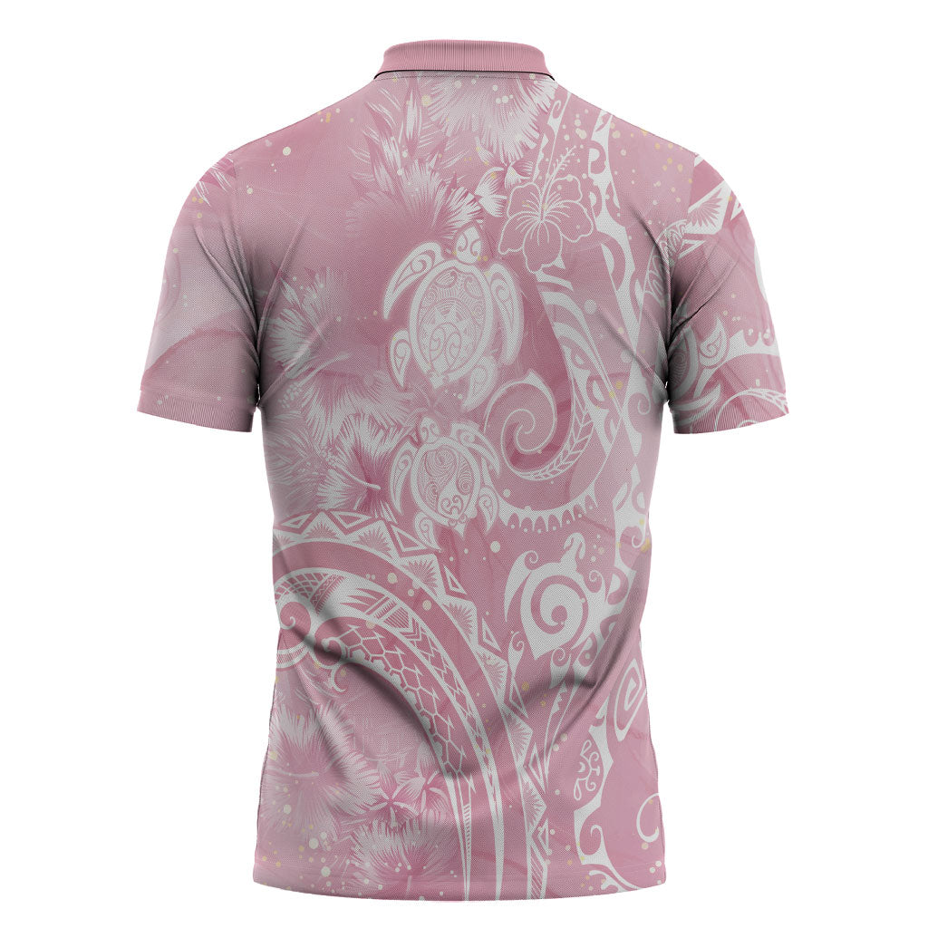 Aloha Hawaii Turtles Floral Zipper Polo Shirt Pink Marbles Glaze LT7 - Polynesian Pride