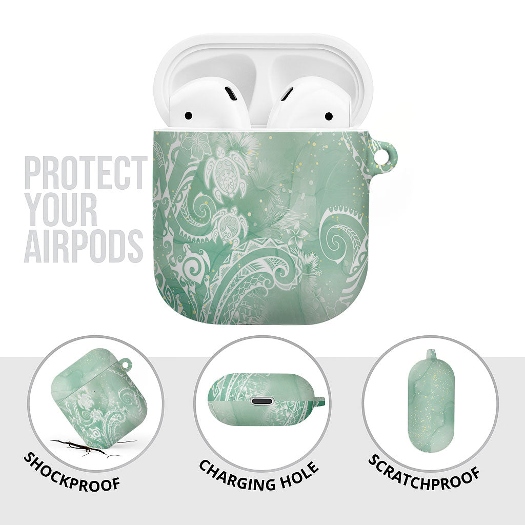 Aloha Hawaii Turtles Floral AirPods Case Seafoam Marbles Glaze LT7 - Polynesian Pride