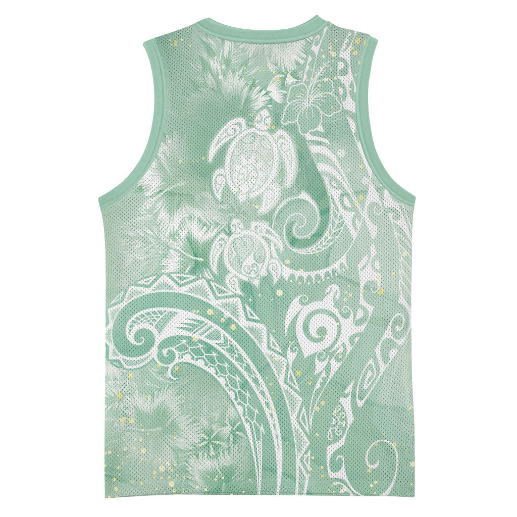 Aloha Hawaii Turtles Floral Basketball Jersey Seafoam Marbles Glaze LT7 - Polynesian Pride