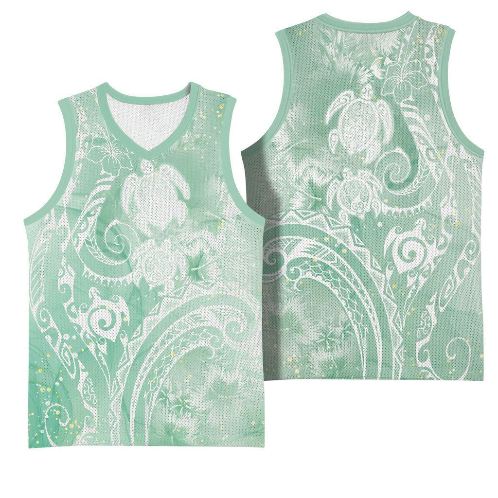 Aloha Hawaii Turtles Floral Basketball Jersey Seafoam Marbles Glaze LT7 - Polynesian Pride
