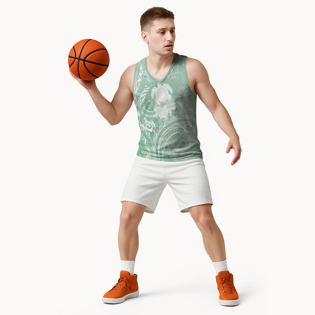 Aloha Hawaii Turtles Floral Basketball Jersey Seafoam Marbles Glaze LT7 - Polynesian Pride