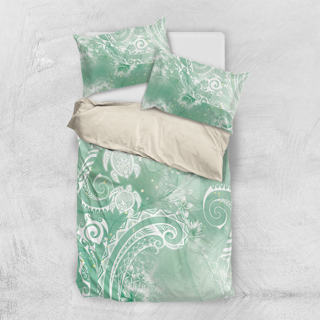 Aloha Hawaii Turtles Floral Bedding Set Seafoam Marbles Glaze LT7 US Twin 172cm x 218cm Seafoam - Polynesian Pride