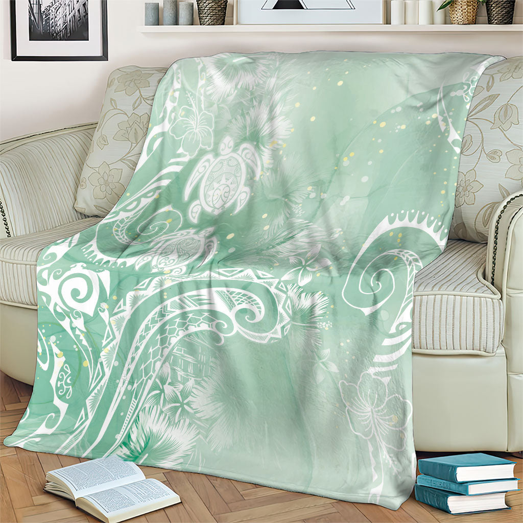 Aloha Hawaii Turtles Floral Blanket Seafoam Marbles Glaze LT7 - Polynesian Pride