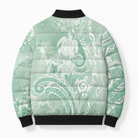 Aloha Hawaii Turtles Floral Bomber Puffer Jacket Seafoam Marbles Glaze LT7 - Polynesian Pride