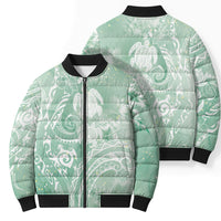 Aloha Hawaii Turtles Floral Bomber Puffer Jacket Seafoam Marbles Glaze LT7 - Polynesian Pride