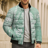 Aloha Hawaii Turtles Floral Bomber Puffer Jacket Seafoam Marbles Glaze LT7 - Polynesian Pride